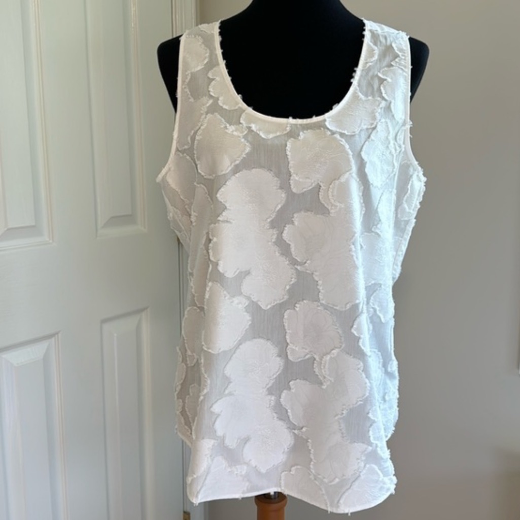 Theory White Poplin Racer Tank Sz S Nwt White Floral Texture Sleeveless Top $255